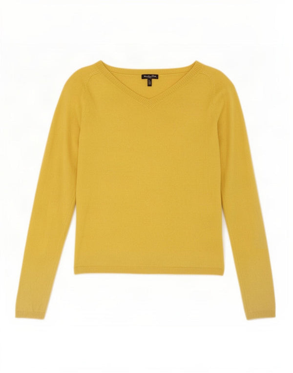Maglione maglione con scollo a V da donna Massimo Dutti UK 14 grande seta gialla