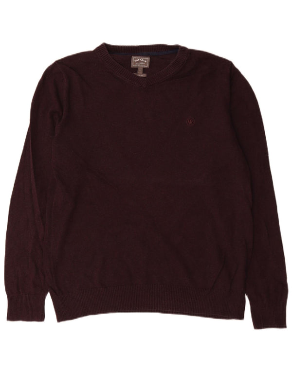 Maglione da uomo con scollo a V Fat Face, grande cotone bordeaux