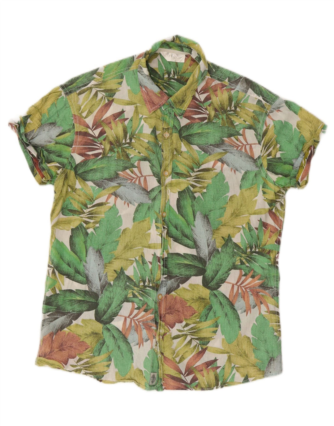 Camicia da uomo a maniche corte Calliope in cotone floreale verde medio