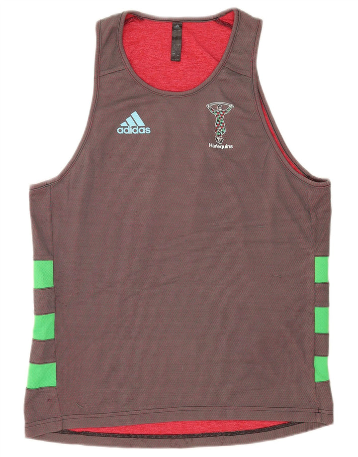 Adidas - Canotta grafica da uomo, grande, in poliestere color block grigio