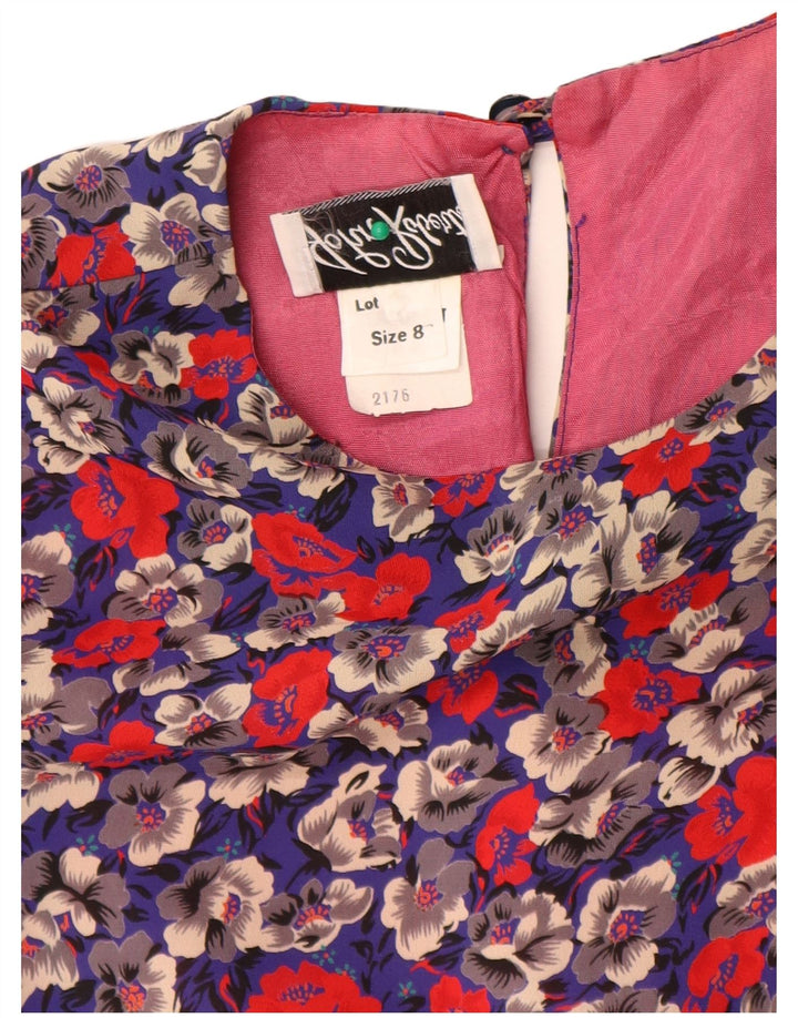 Abito tubino vintage da donna con maniche a 3/4 US 8 medio floreale multicolore
