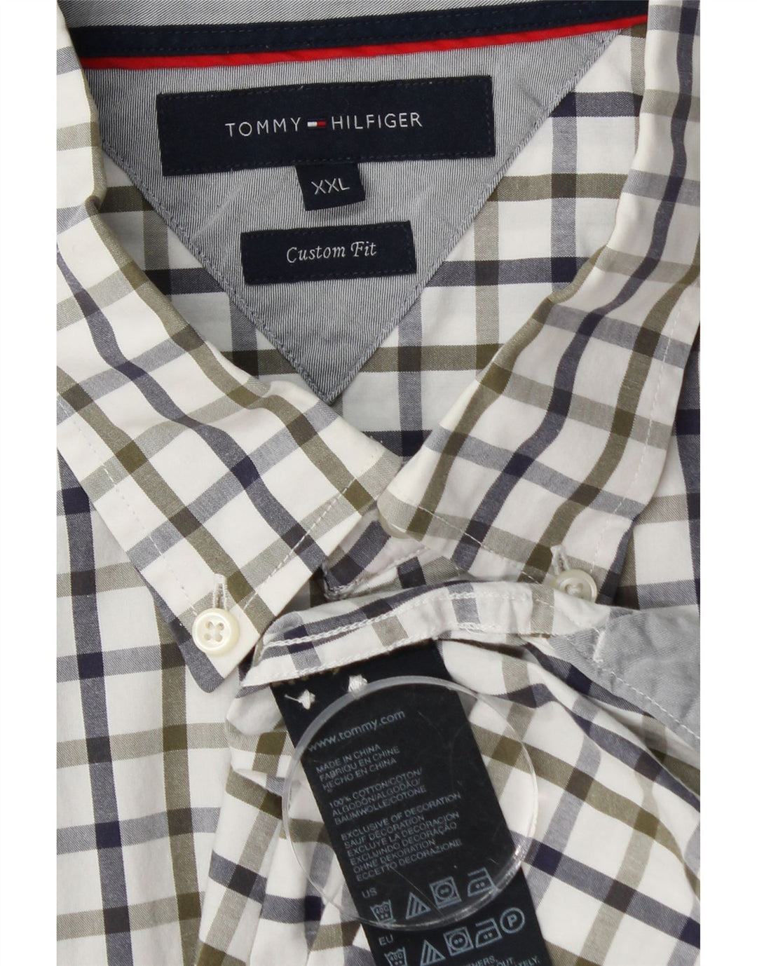 Camicia da uomo su misura Tommy Hilfiger 2XL cotone a quadretti bianco