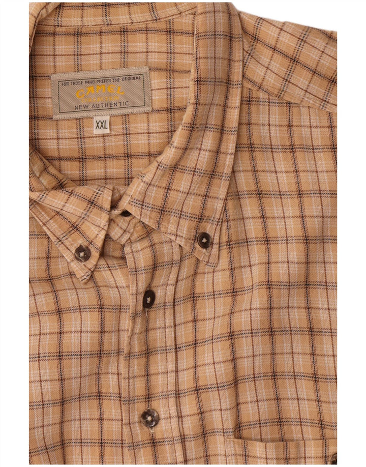 Camicia da uomo in flanella color cammello 2XL in cotone a quadri beige
