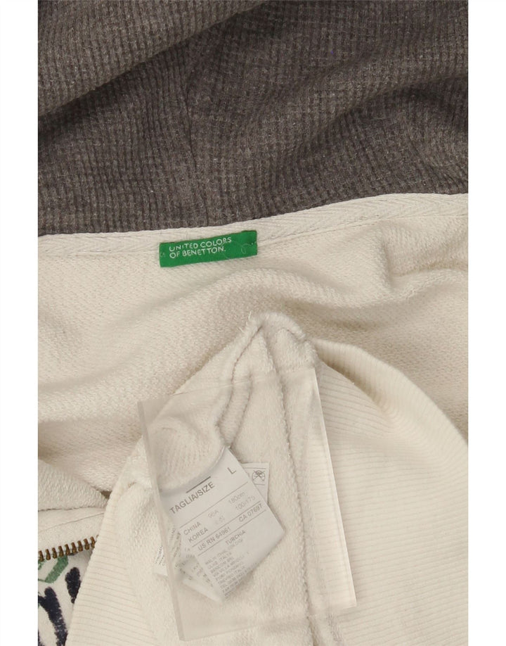 Maglione con cappuccio e zip grafica da donna BENETTON UK 16 grande cotone bianco
