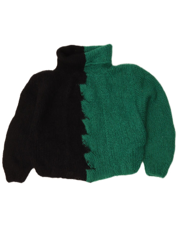 Maglione maglione vintage da donna con collo alto UK 16 grande blocco colore verde