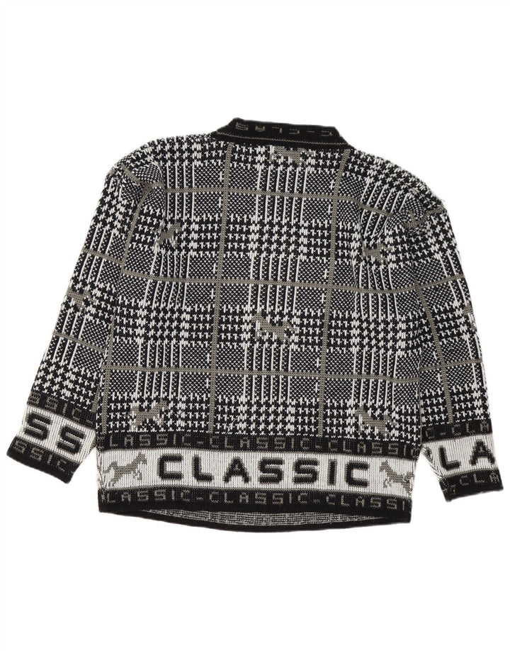 Maglione maglione girocollo con grafica vintage da uomo, grande motivo a quadri neri