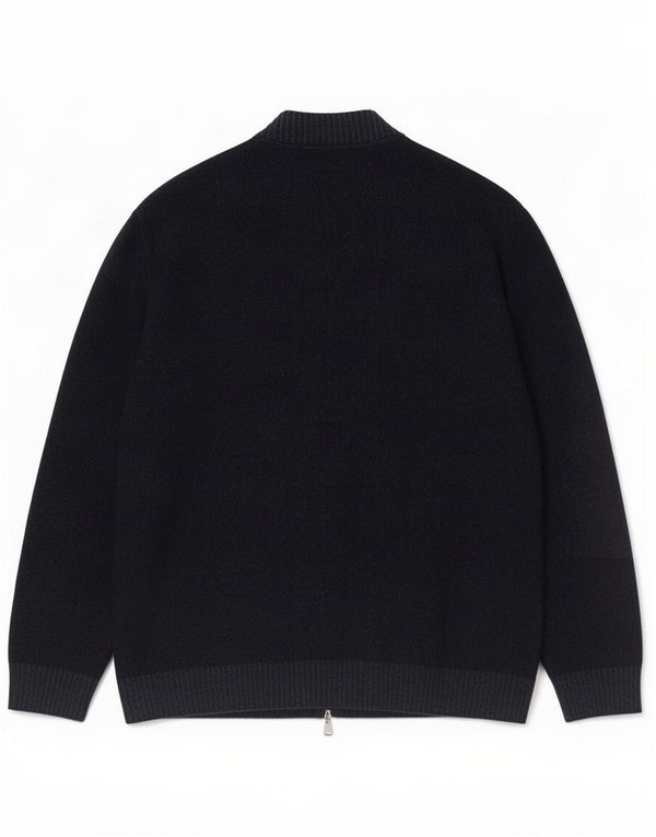 Maglione cardigan con zip intera vintage da uomo grande blu navy screziato