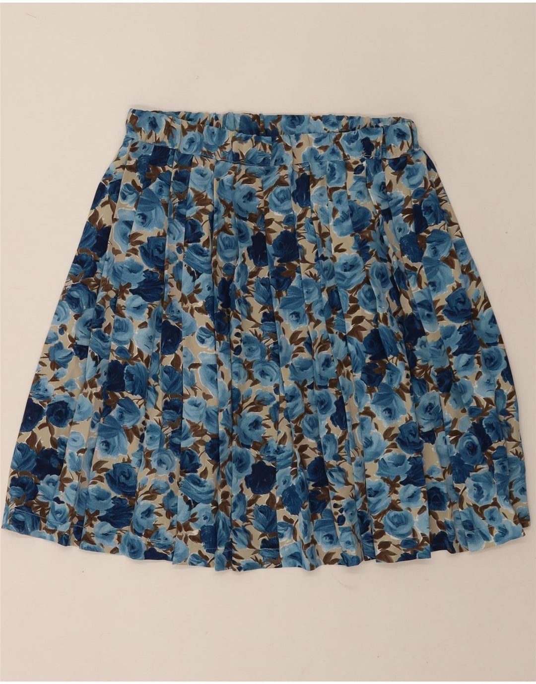 Gonna a pieghe vintage da donna W28 blu medio floreale