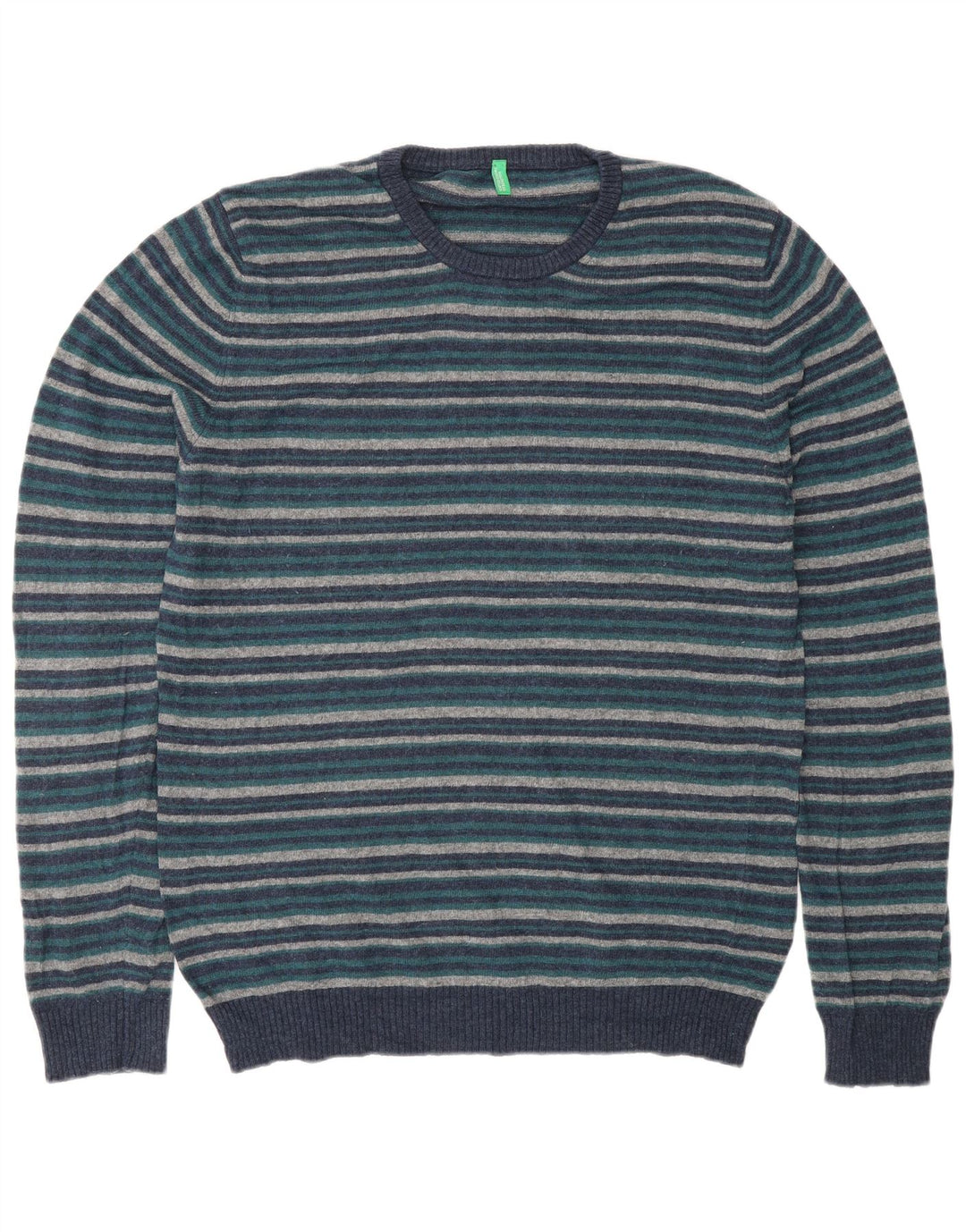 BENETTON Maglione da uomo girocollo in lana a righe grandi blu navy