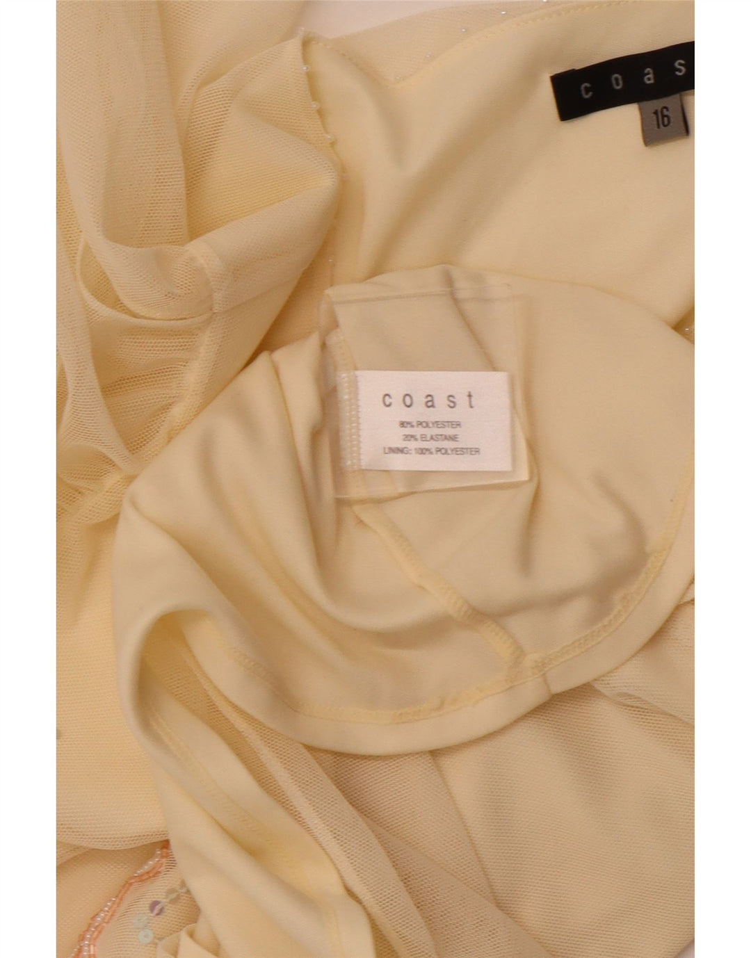 Top corto da donna COAST trasparente in camicetta UK 16 grande poliestere giallo