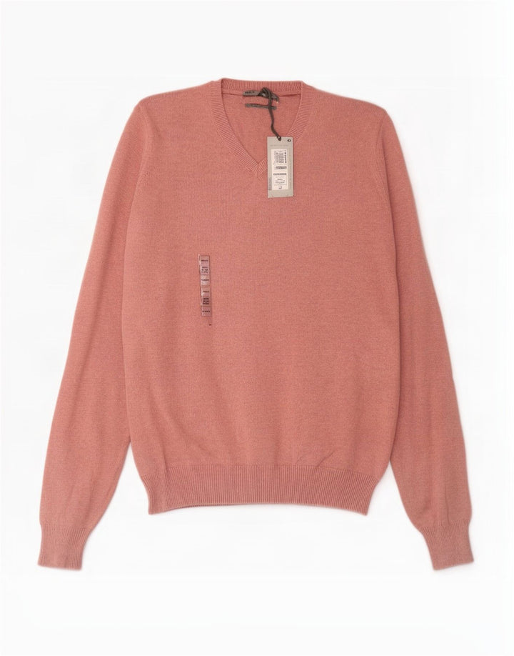 Maglione da uomo con scollo a V Marks & Spencer piccolo in cotone rosa