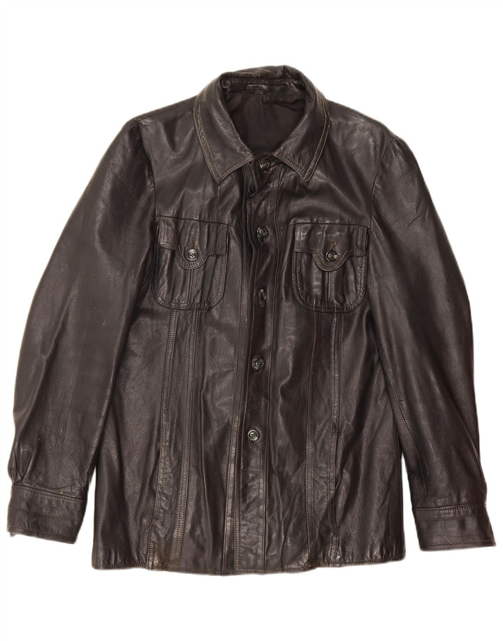 Giacca in pelle vintage da uomo UK 36 piccola nera