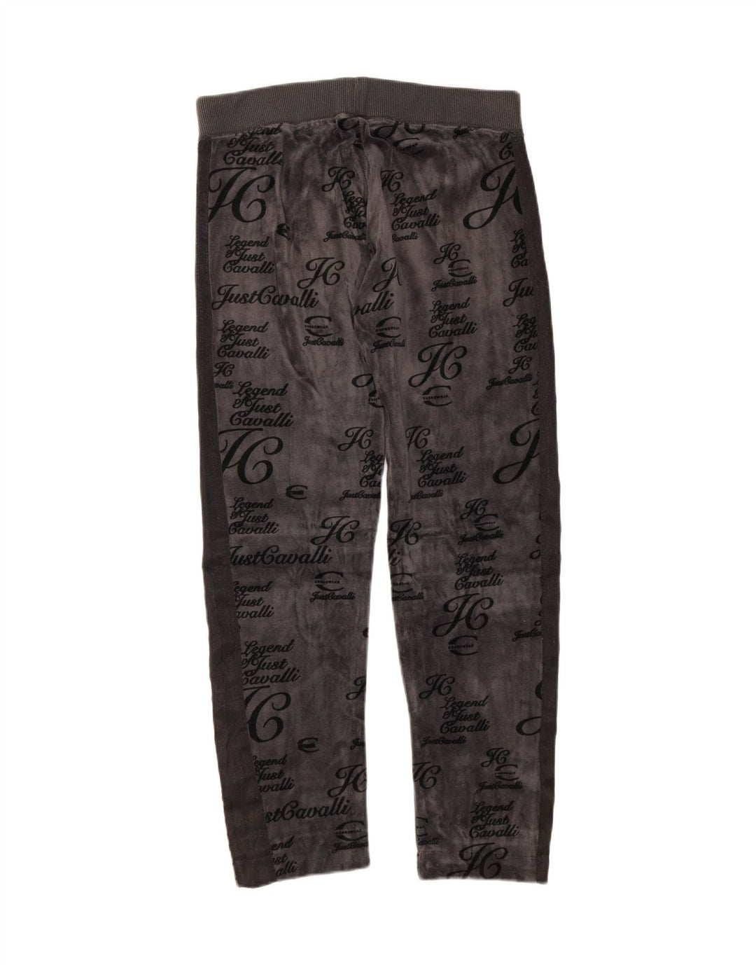JUST CAVALLI Womens Graphic Tracksuit Trousers UK 12 Medium Grey Cotton Vintage Just Cavalli and Second-Hand Just Cavalli from Messina Hembry 