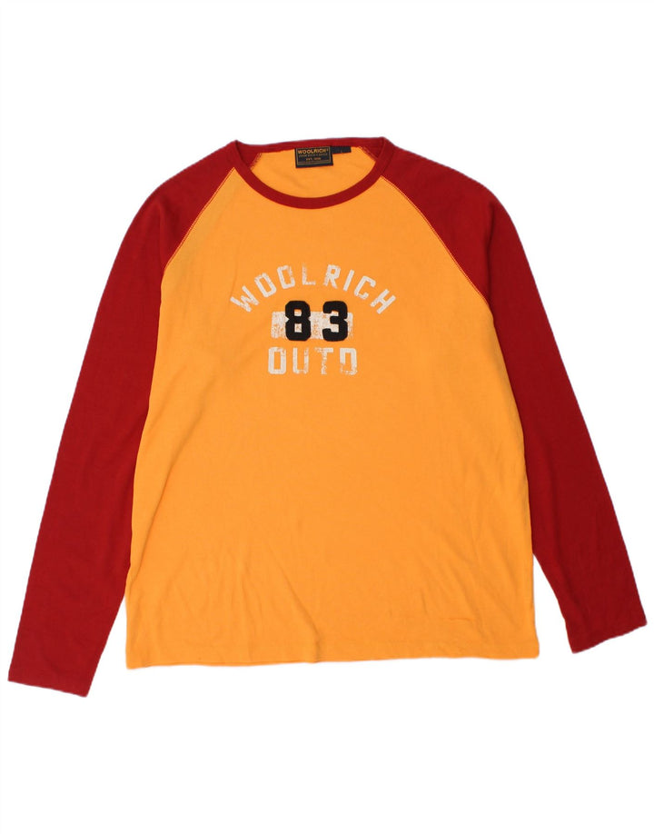 Woolrich Top grafico da uomo a maniche lunghe in cotone color block arancione grande