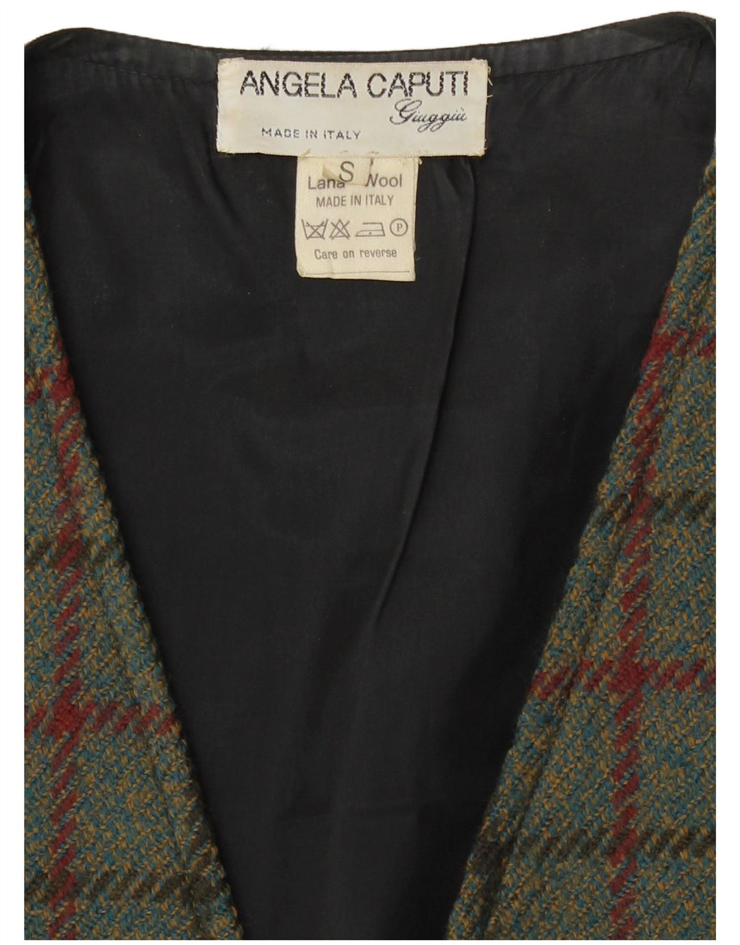 Gilet da donna vintage UK 10 piccolo lana a quadri verdi