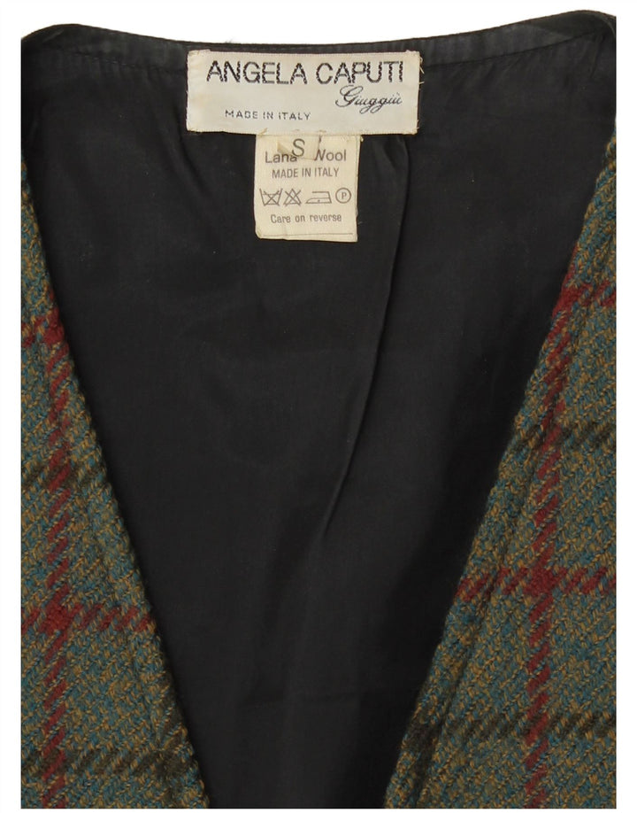 Gilet da donna vintage UK 10 piccolo lana a quadri verdi