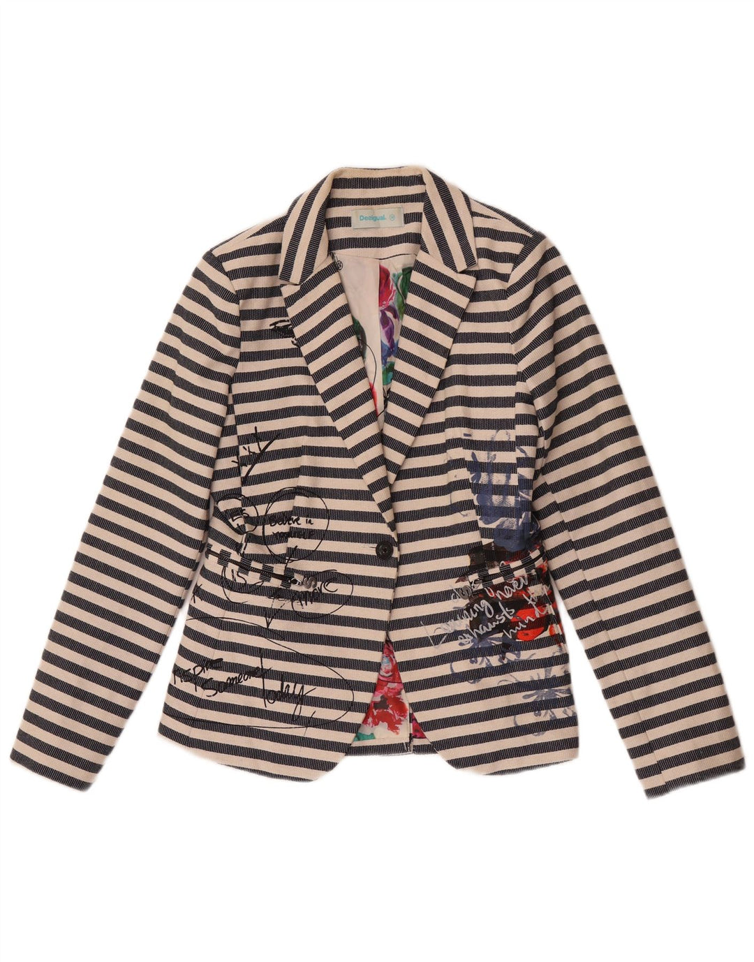Desigual Giacca da donna con grafica grafica EU 38 Medium Navy Blue Striped