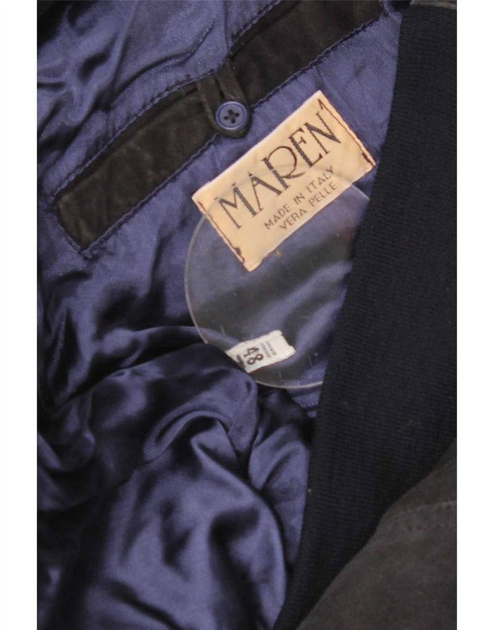 Giubbotto bomber da uomo in pelle scamosciata Maren IT 48 medio in pelle blu navy