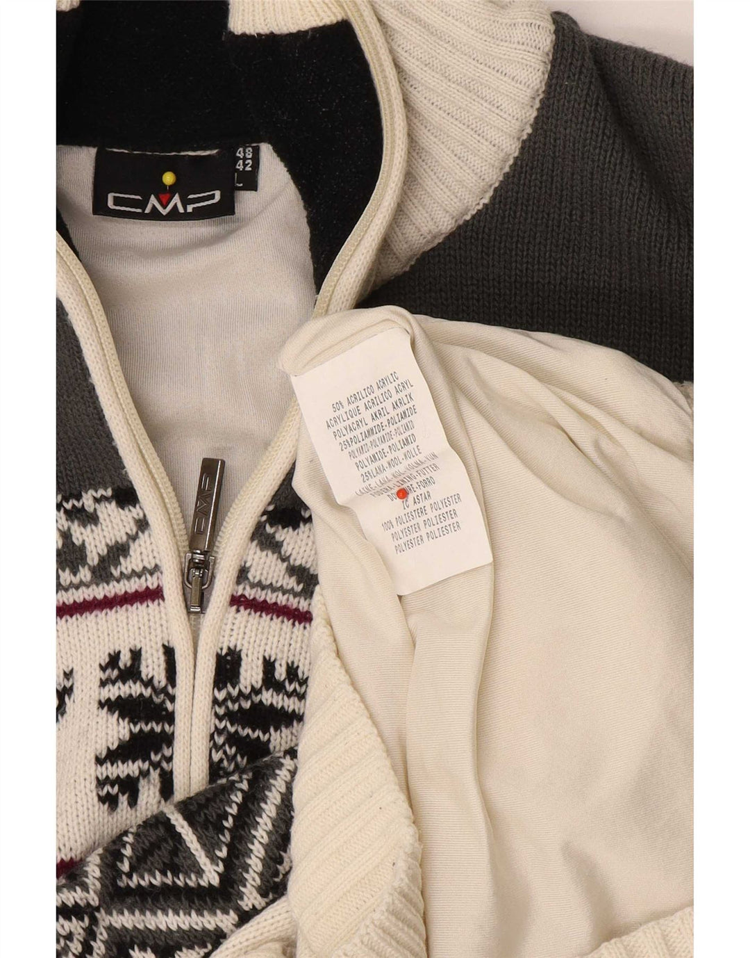 Maglione da uomo con collo con zip CMP, grande acrilico bianco Fair Isle