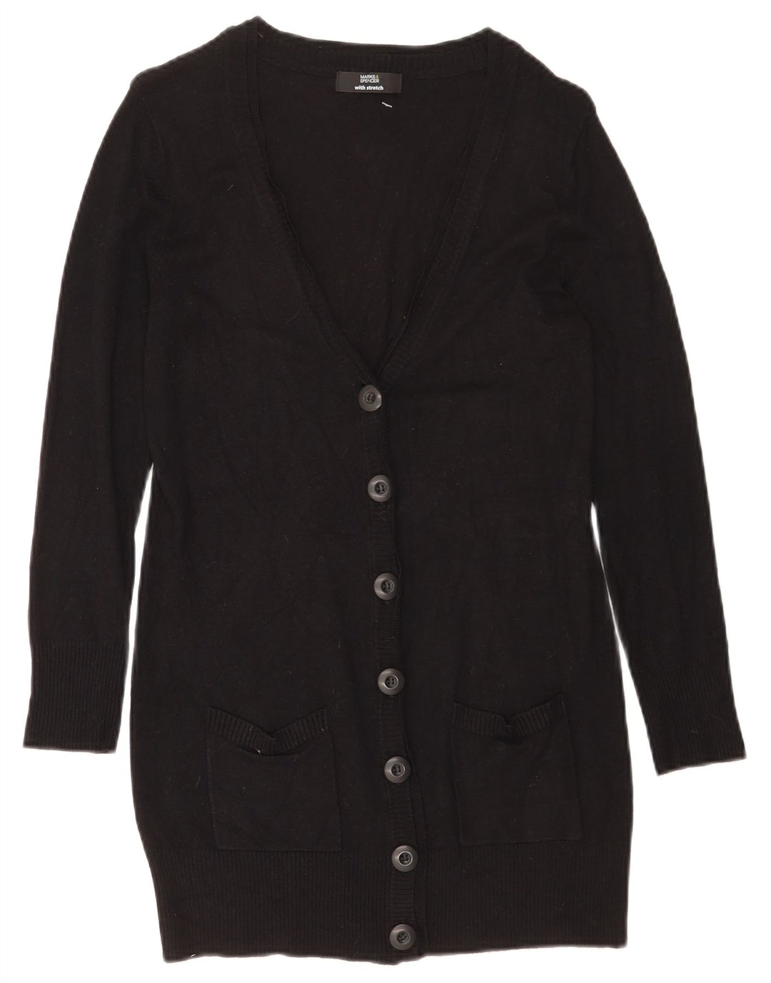 Maglione cardigan lungo da donna Marks & Spencer UK 10 piccolo in viscosa nera