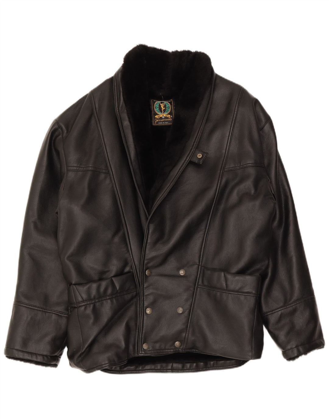 Giacca in montone doppio petto da uomo Alta Moda UK 42 XL Shearling nero