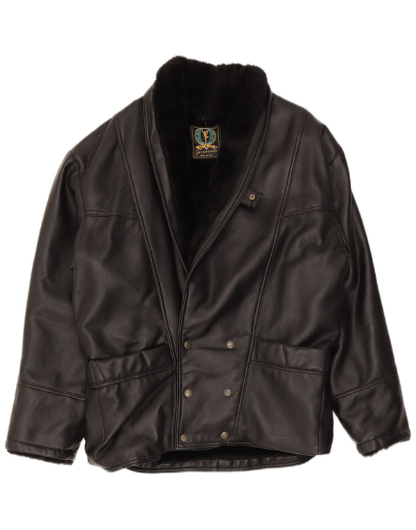 Alta Moda Mens Double Breasted Shearling Jacket UK 42 XL Black Shearling