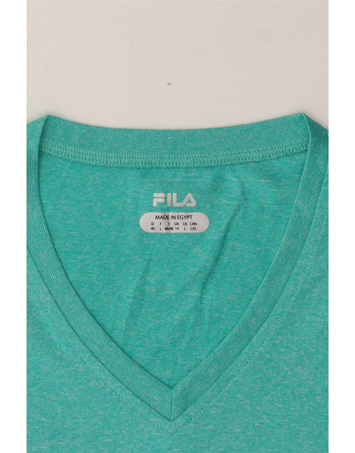 FILA Womens T-Shirt Top UK 14 Large  Turquoise Polyester Vintage Fila and Second-Hand Fila from Messina Hembry 