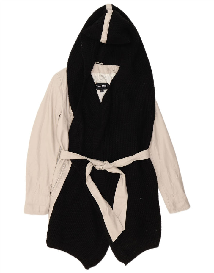 Cappotto con cappuccio da donna GIAN MORI UK 14 Pelle a blocchi di colore bianco sporco medio