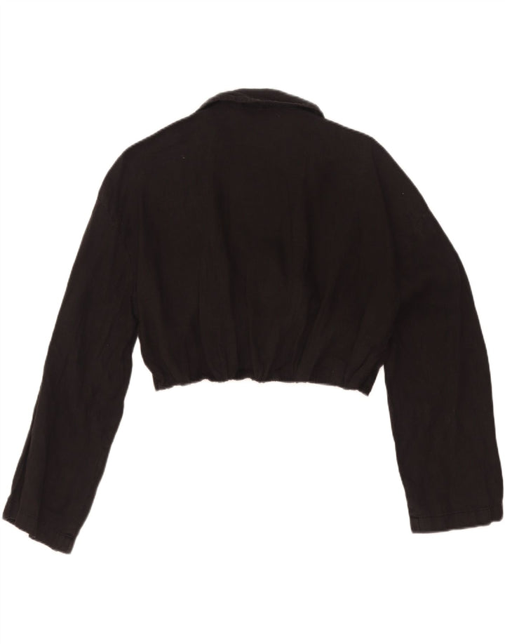 Zara Donna Crop Wrap Shirt Camicetta UK 12 Medio Nero