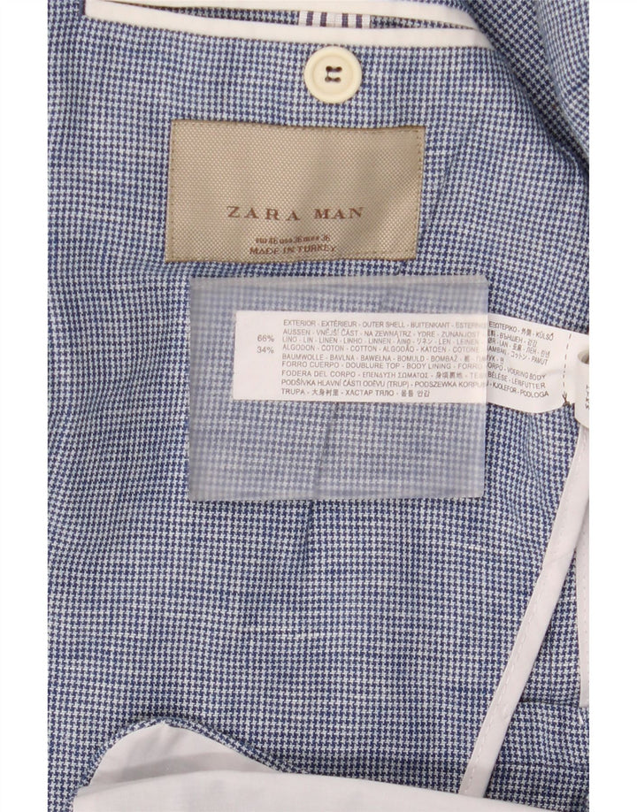 Giacca blazer a 2 bottoni da uomo Zara EU 46 piccolo lino blu pied de poule