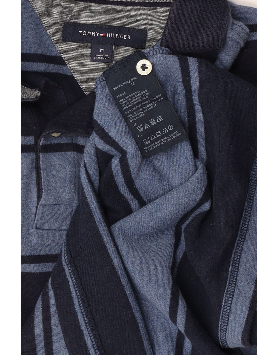 Polo da uomo Tommy Hilfiger media cotone a righe blu navy