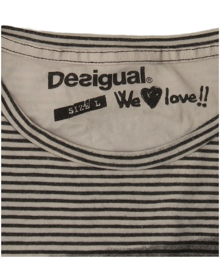 Desigual Mens Graphic Top manica lunga grande gessato grigio