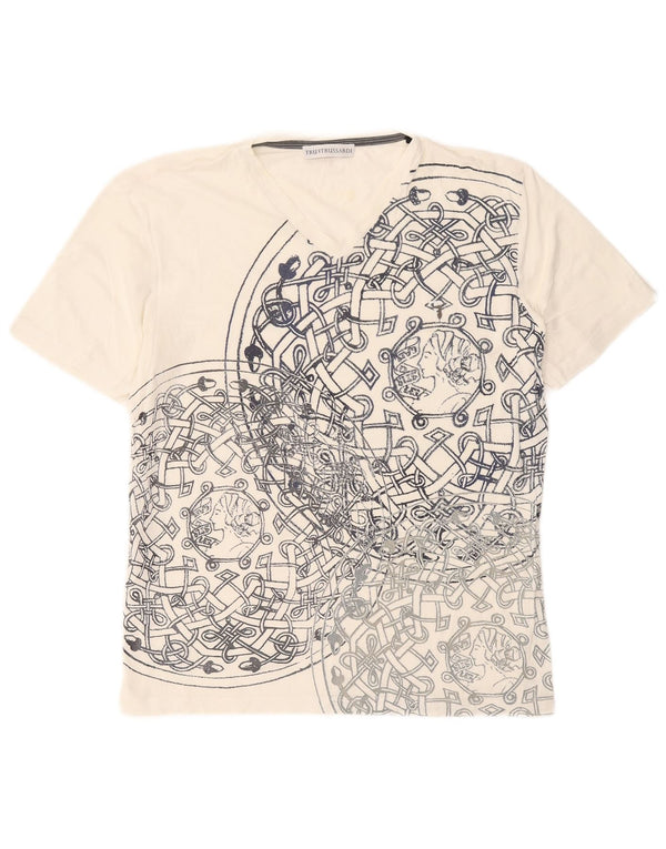 T-shirt grafica da donna Trussardi Top UK 14 Large bianca geometrica
