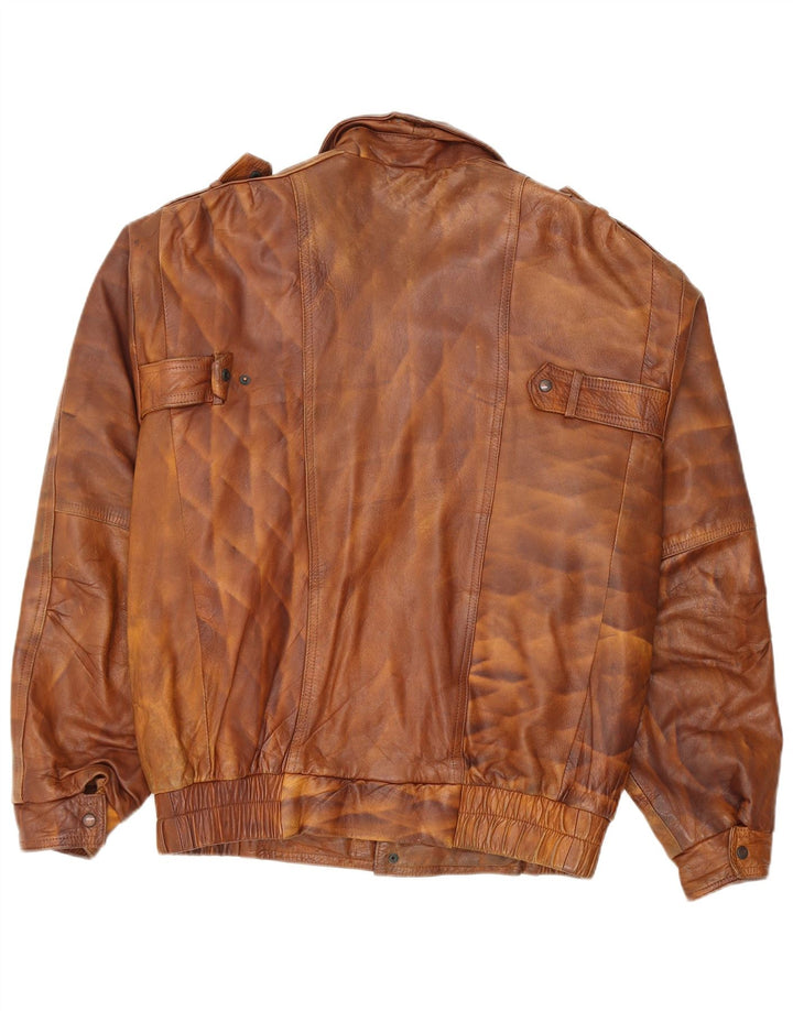 Giacca in pelle militare vintage da uomo UK 44 2XL Pelle marrone