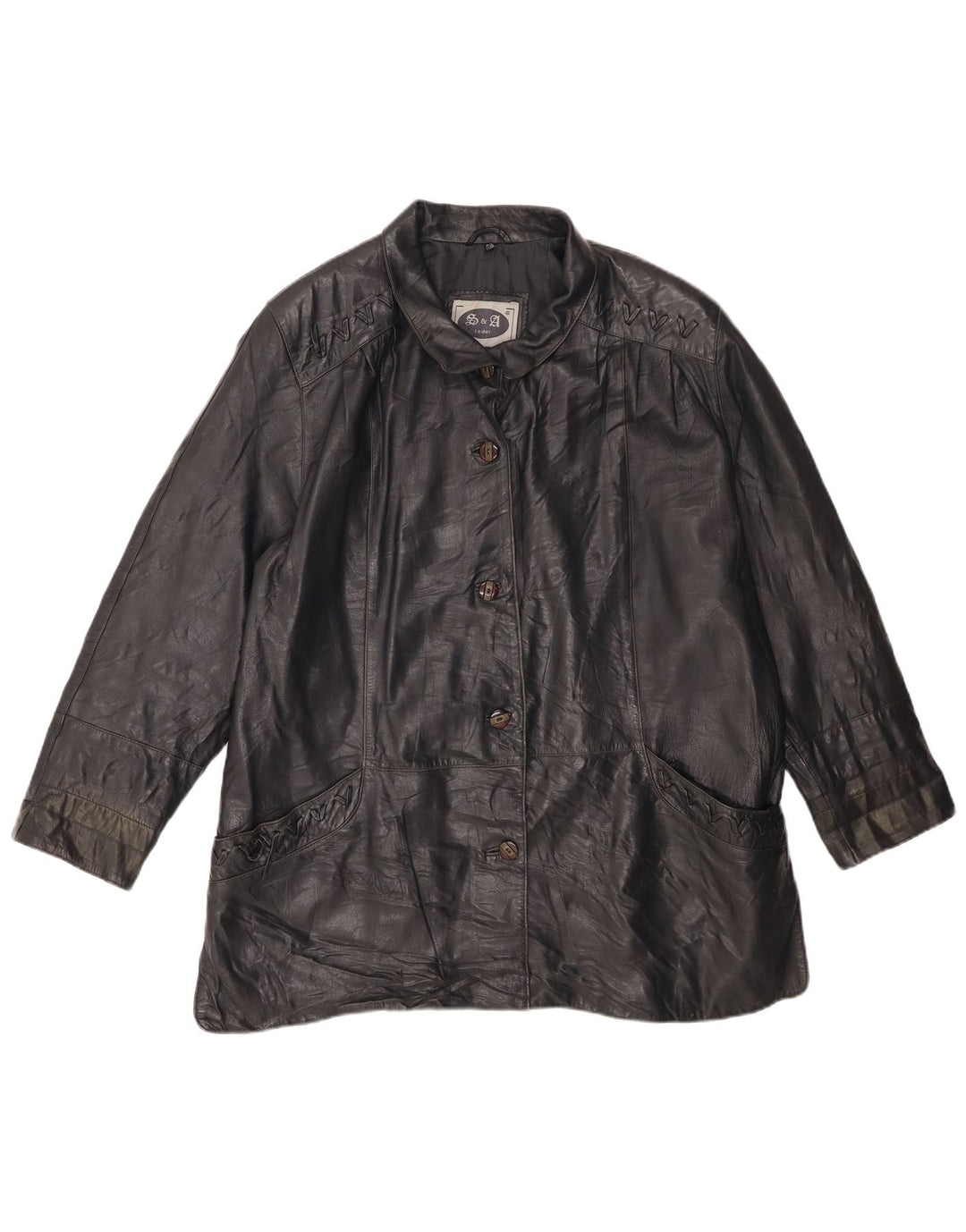 Giacca in pelle da donna vintage IT 46 grande in pelle nera