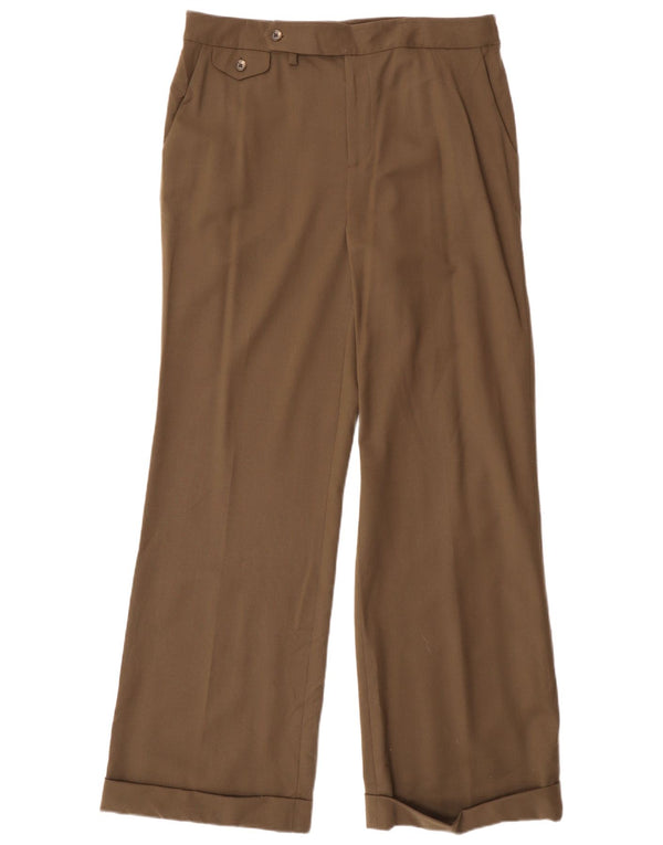 Pantaloni da abito svasati da donna Ralph Lauren US 10 Large W32 L32 Lana kaki