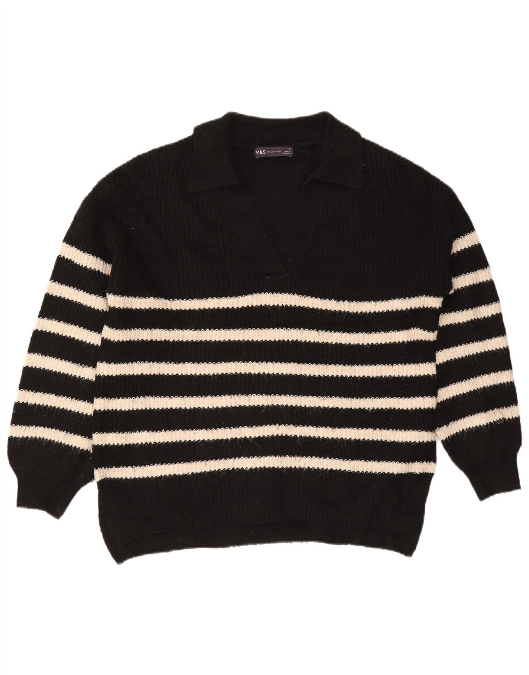 Maglione maglione da donna Marks & Spencer con collo a polo UK 14 medio a righe nere