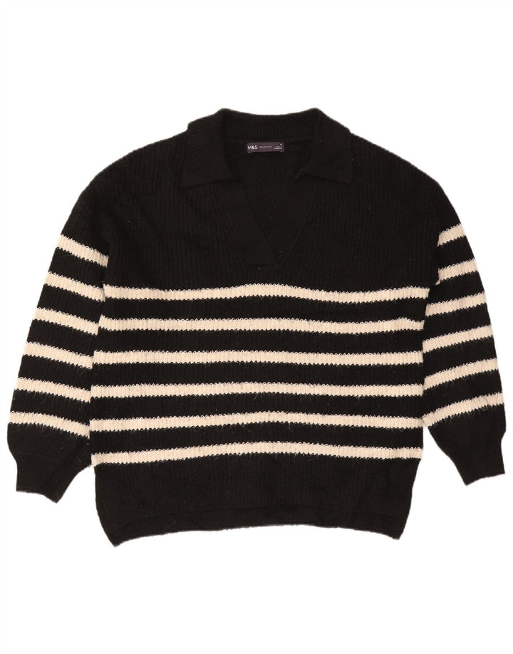 Maglione maglione da donna Marks & Spencer con collo a polo UK 14 medio a righe nere