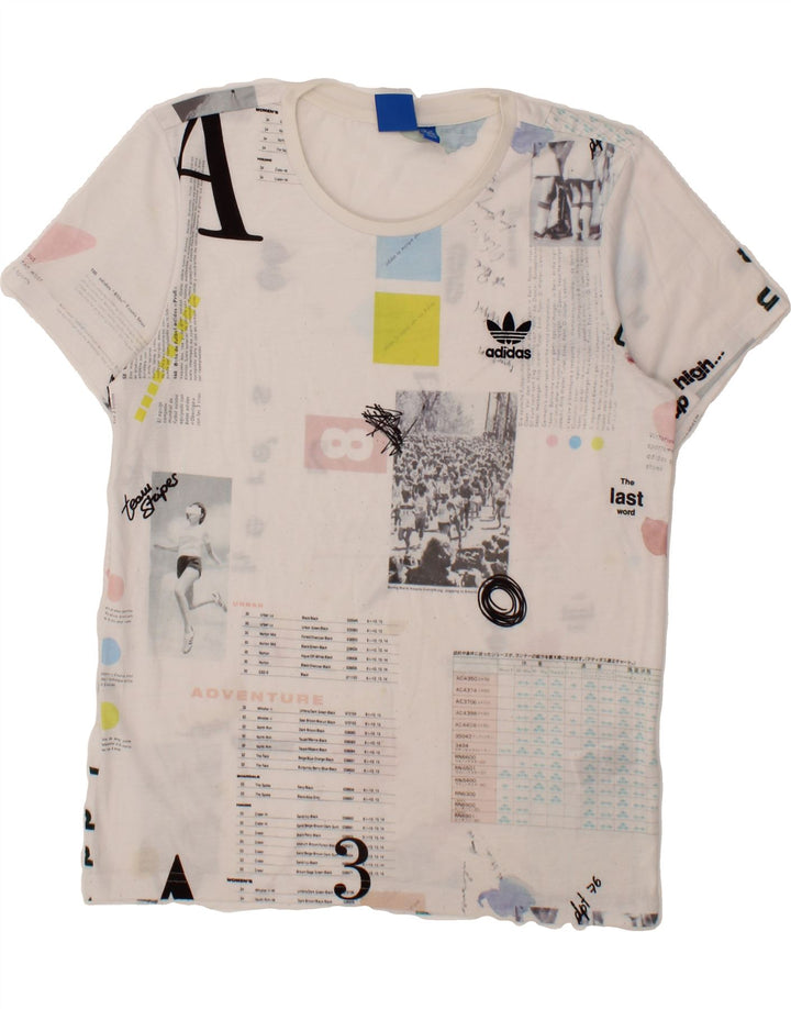 ADIDAS Womens Oversized Graphic T-Shirt Top UK 8 Small White Polyester Vintage Adidas and Second-Hand Adidas from Messina Hembry 