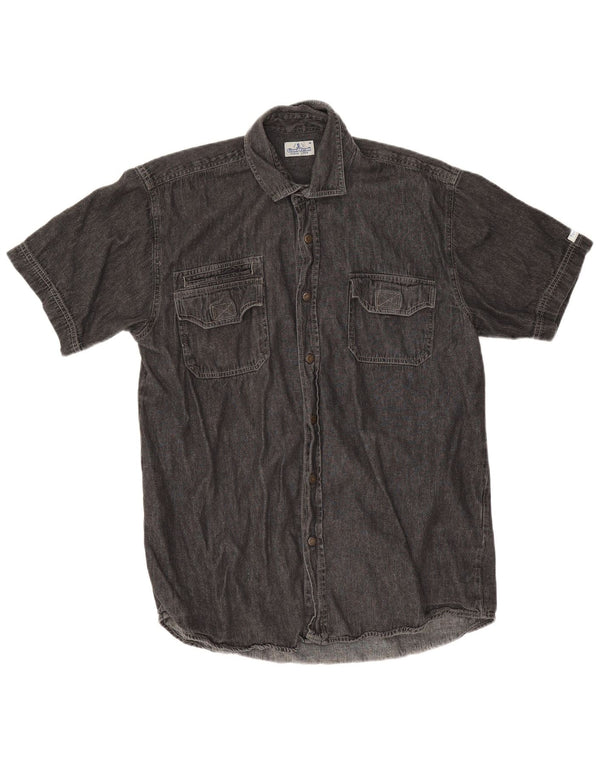 Giani Feroti Camicia in denim a maniche corte da uomo Nera media