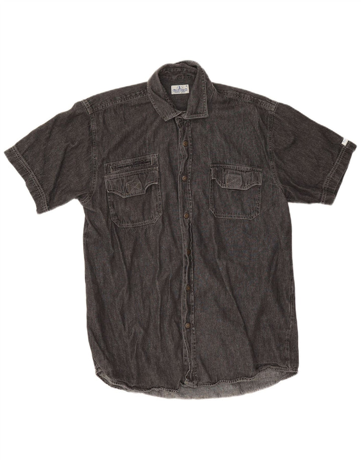 Giani Feroti Camicia in denim a maniche corte da uomo Nera media