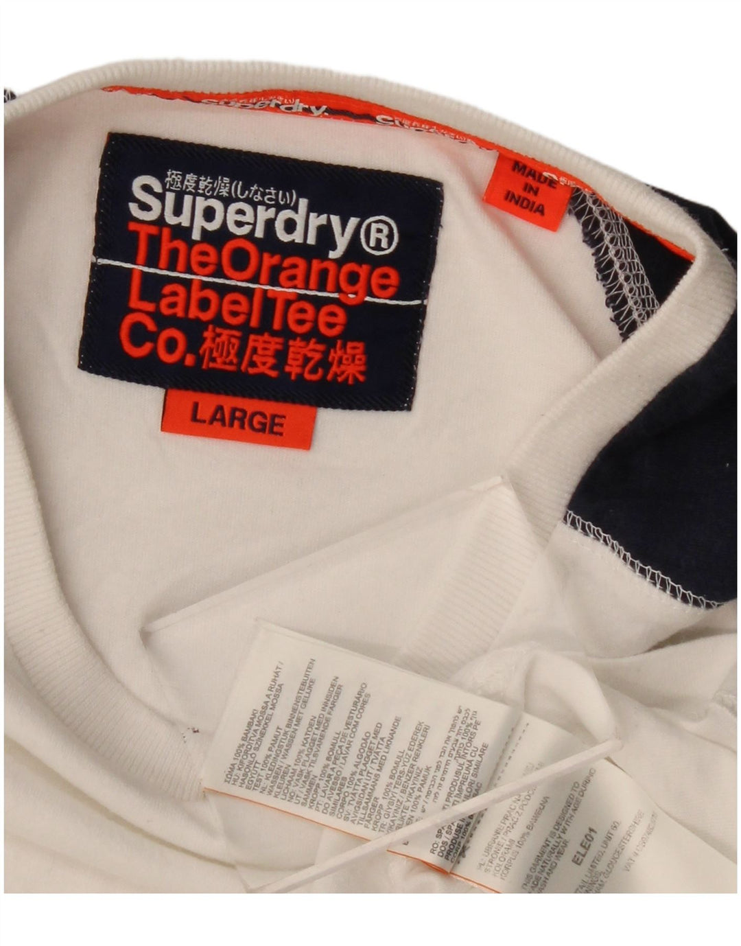 Top da uomo Superdry a maniche lunghe in cotone color block bianco grande