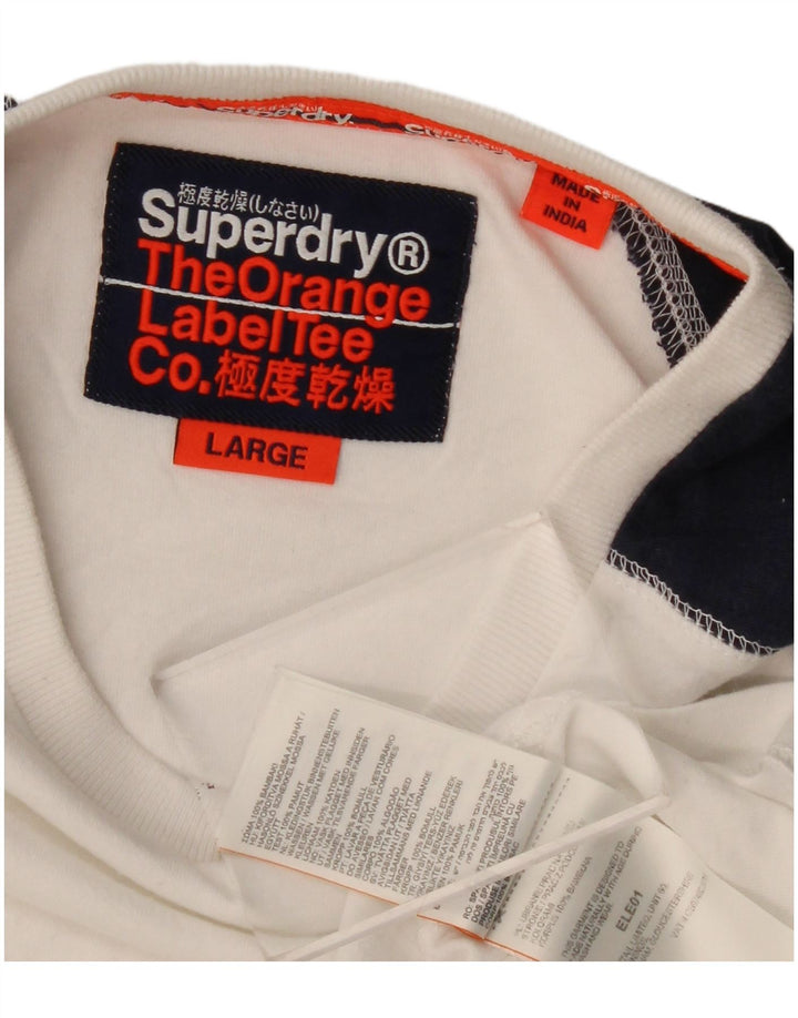 Top da uomo Superdry a maniche lunghe in cotone color block bianco grande