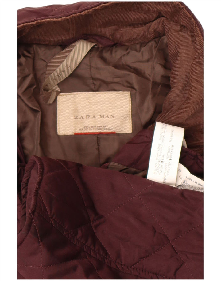 Giacca trapuntata da uomo Zara UK 40 grande poliestere bordeaux