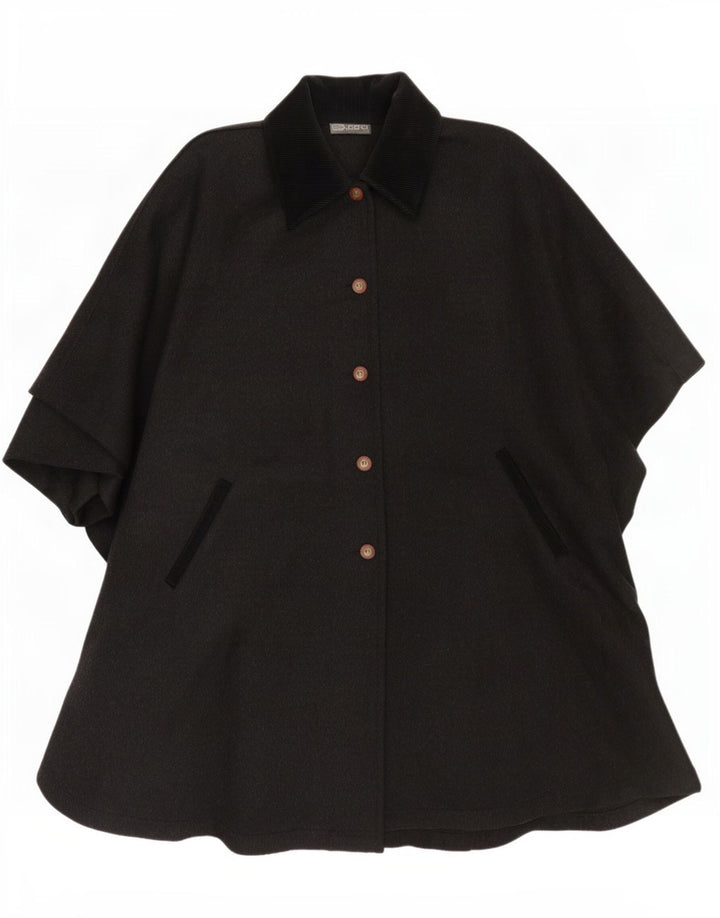 Cappotto poncho da donna di qualità superiore, taglia unica, in lana color block grigio