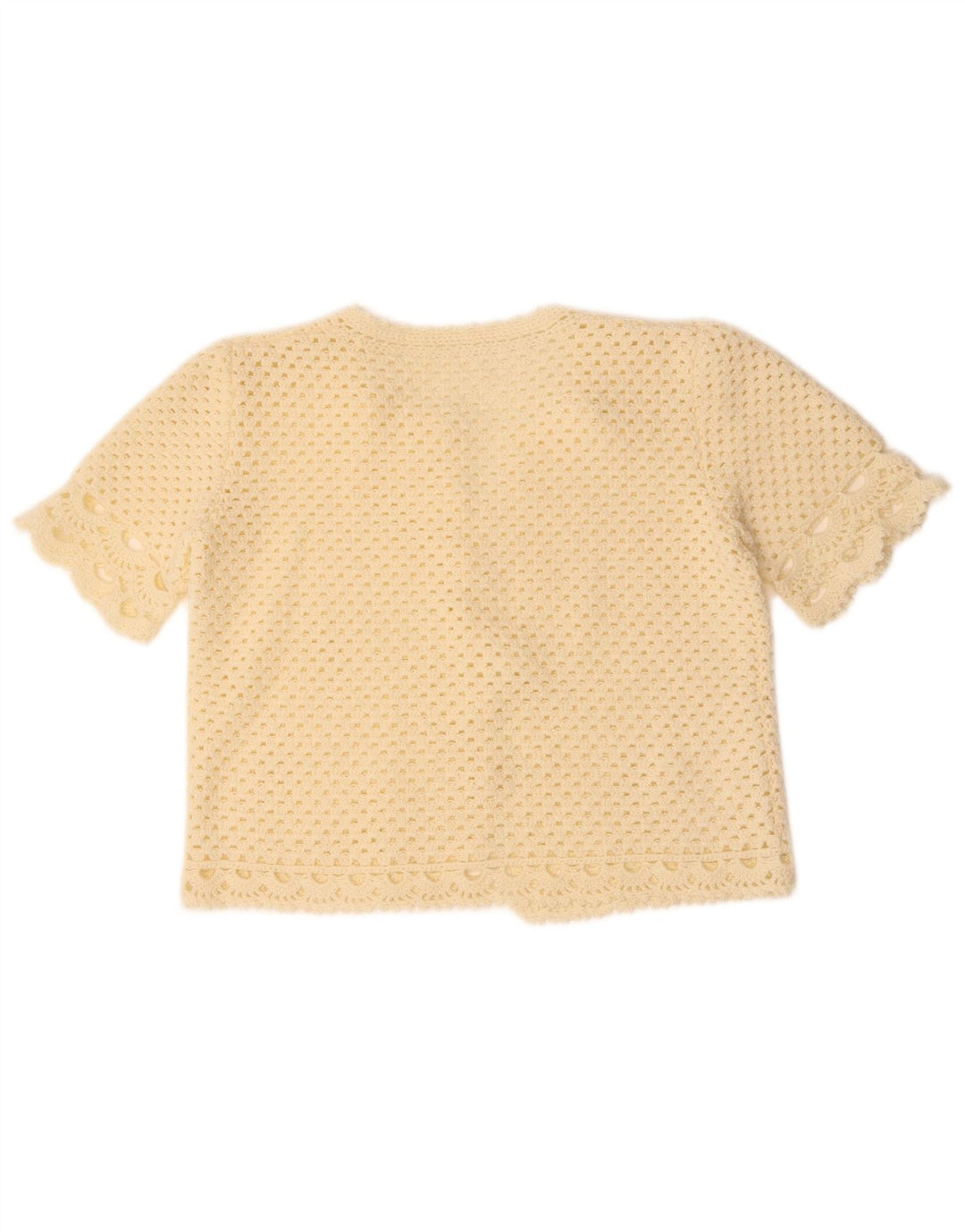 Maglione cardigan a maniche corte corto da donna VINTAGE UK 14 medio bianco sporco