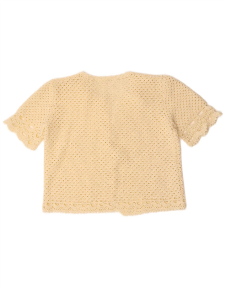 Maglione cardigan a maniche corte corto da donna VINTAGE UK 14 medio bianco sporco