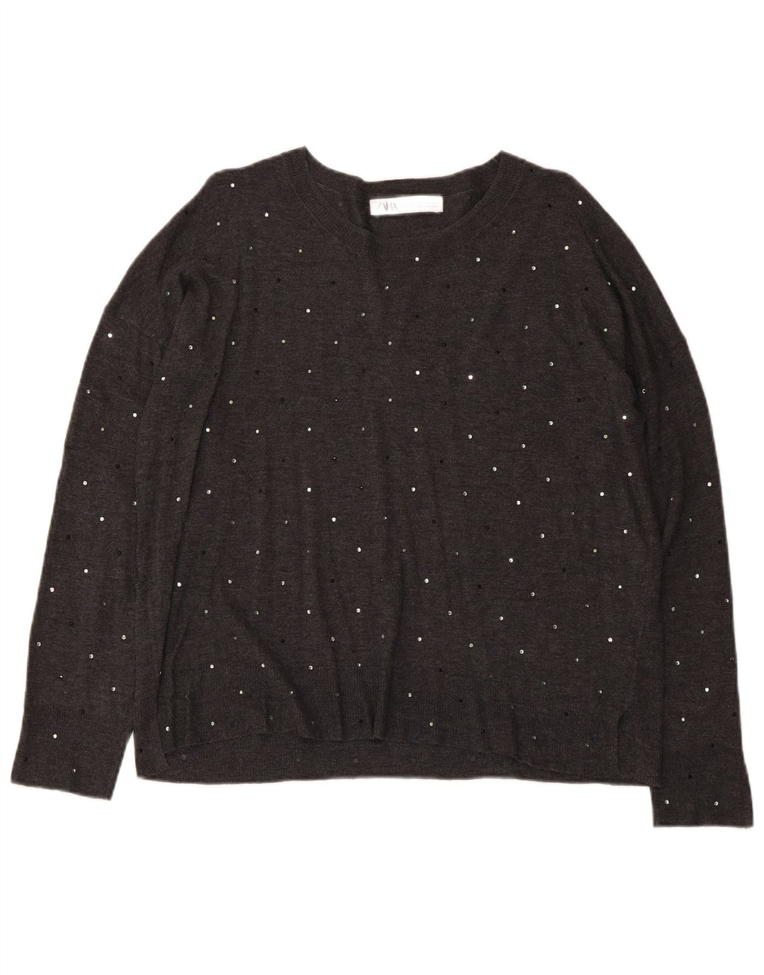 Maglione maglione con scollo a barca da donna Zara UK 14 Grigio medio