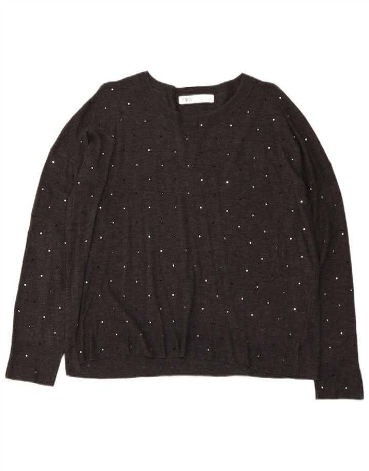 Maglione maglione con scollo a barca da donna Zara UK 14 Grigio medio