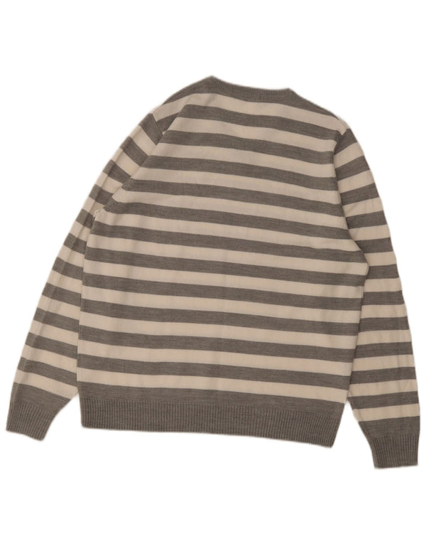 Maglione da uomo con scollo a V autografo Marks & Spencer a righe grigio medio